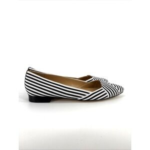 Talbots Edison Flats Womens 9 Black White Striped Ribbon Pointed